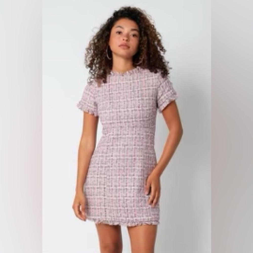 Olivaceous Barbie pink tweed mini dress